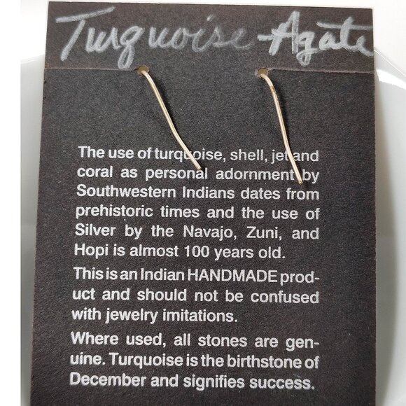 Native American Turquoise Agate Beaded Earrings Dangle Sterling Silver Stone 2" - Picture 6 of 9